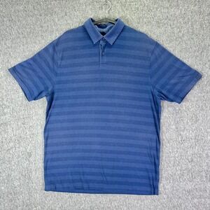 Under Armour Polo Shirt Mens Size Large Blue Striped HeatGear Golf Loose Fit